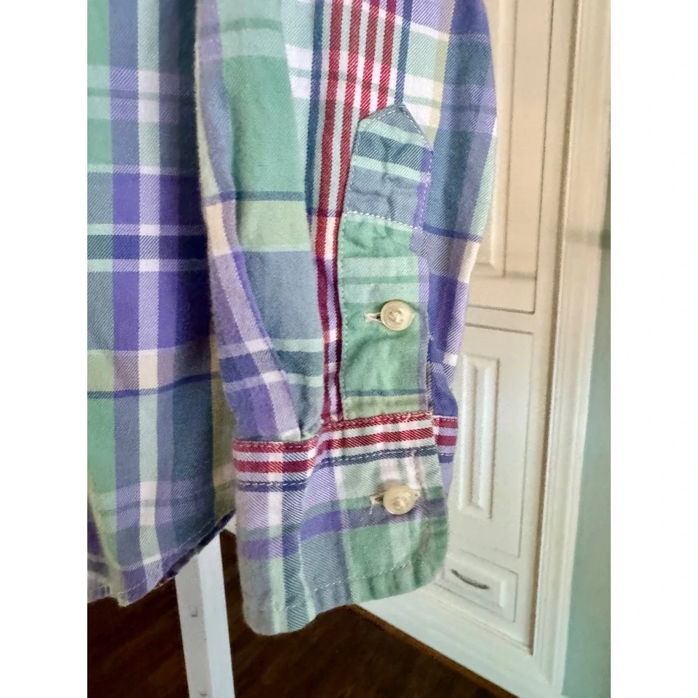 Ralph Lauren Kids Plaid Button Down Shirt‎ 3T Green Purple Cotton Long Sleeve